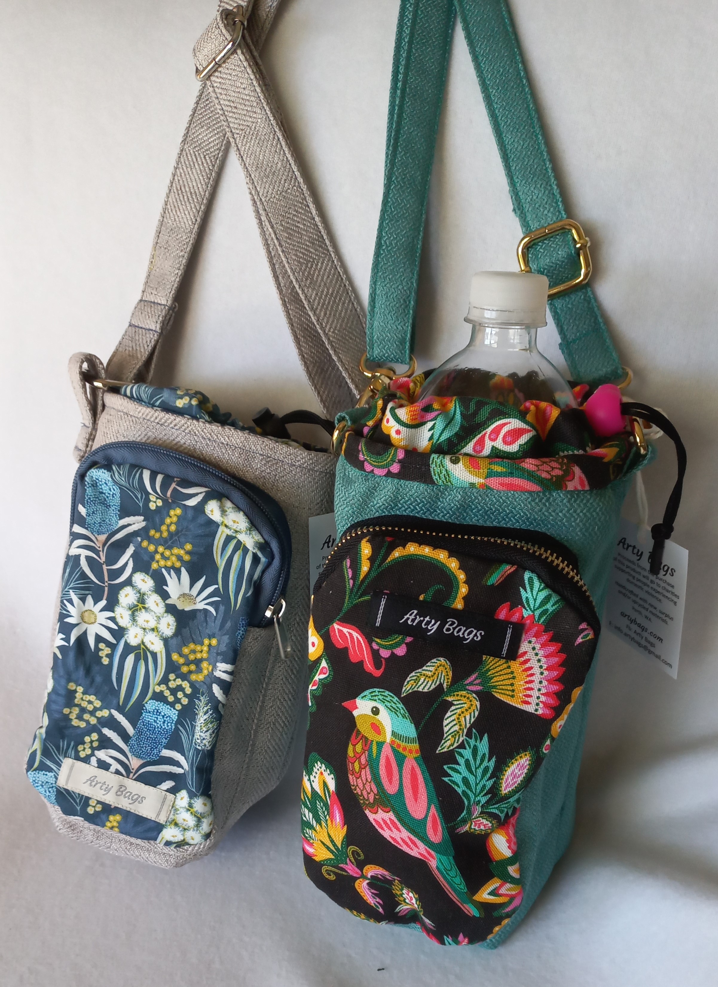 Wanda, water bottle & mobile phone